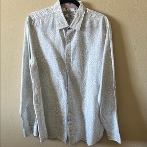 Ted Baker London Light Gray Leaf-Print Button-Down Shirt